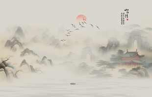 中式山水屏风画