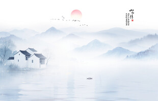 中式山水屏风画