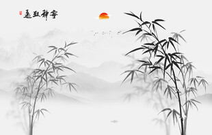 新中式灯箱水墨竹子背景墙