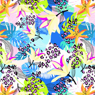 热带花卉植物多彩图案