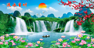 荷花山水风景画