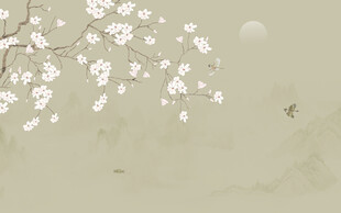 新中式工笔兰花花鸟画背景墙