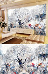 梦幻森林麋鹿现代客厅背景墙