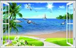 沙滩海景3D窗台背景墙