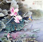 荷花翠鸟画高清分层带原图