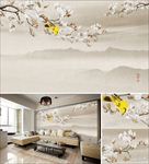 中式工笔写意花鸟电视背景墙