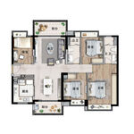 彩色高端手绘别墅平面高清户型图