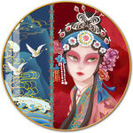  国潮古代美女工装脸谱装饰画