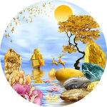 石来运转轻奢孔雀抽象圆形装饰画