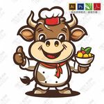 卡通牛厨师竖起大拇指