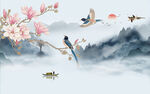 新中式工笔花鸟玉兰图片