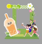 奶茶摊位打卡造型