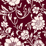 深红底白色花卉图案