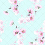 淡蓝底粉色花朵清新图案