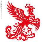 红色凤凰剪纸图案矢量装饰画