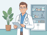 男医生诊室办公插画