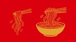 红色背景上的面条与碗