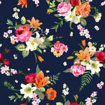 深蓝色底多彩花卉图案