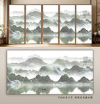 中式山水意境窗景壁画