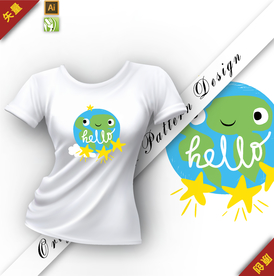 矢量原创可爱地球字母插图图案