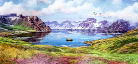 风景画招财聚宝盆