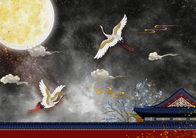 仙鹤宫殿背景墙