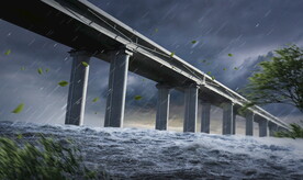 桥梁暴雨灾害台风海报背景素材