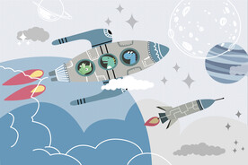 卡通火箭飞船背景墙壁画