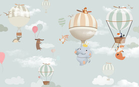 可爱卡通动物气球男孩背景壁画