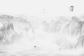 雅士白中式水墨画背景墙