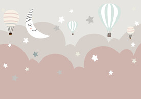 卡通星星月亮气球儿童房背景壁画