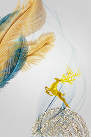 轻奢麋鹿羽毛抽象线条晶瓷画装饰