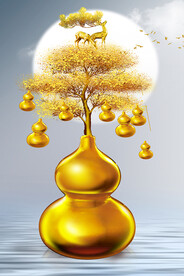 石来运转轻奢麋鹿葫芦装饰画