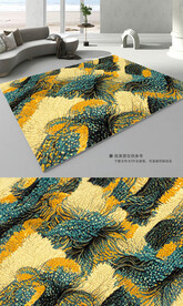 深色绿色复古花纹客厅地毯地垫