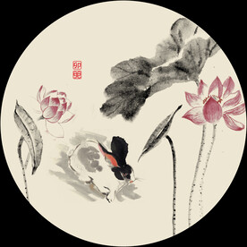 新中式兔子手绘国画装饰画