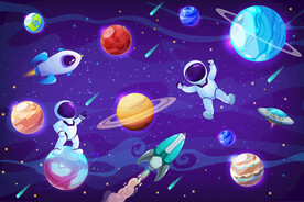 卡通宇航员太空火箭星球宇宙背景