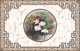 中式竹叶荷花软膜天花