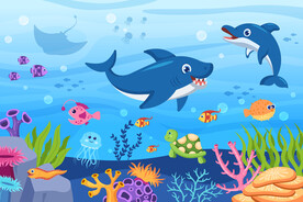 卡通海底世界海豚鲨鱼珊瑚背景墙
