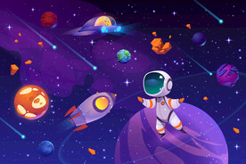 梦幻太空星球卡通宇航员宇宙背景
