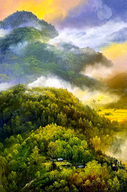 风景油画山水画