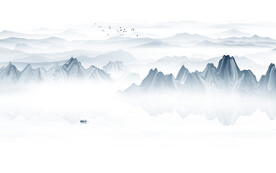 中式水墨山水画电视背景墙