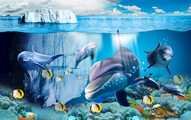 海底风景海豚电视背景墙