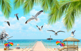 唯美风景海鸥电视背景墙