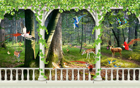 绿藤走廊森林麋鹿电视背景墙