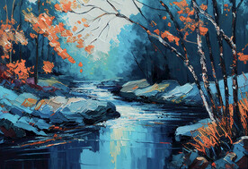 油画 小溪边