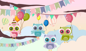 卡通猫头鹰儿童房背景