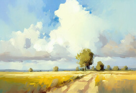 油画 洒满阳光的田野