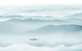 中式禅意水墨山水画