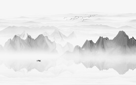 中式禅意水墨山水画