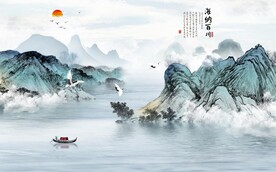海纳百川山水画壁画
